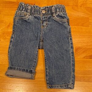 Toddler Girls Elastic-Waist Blue Denim Jeans with Cuffed Hem